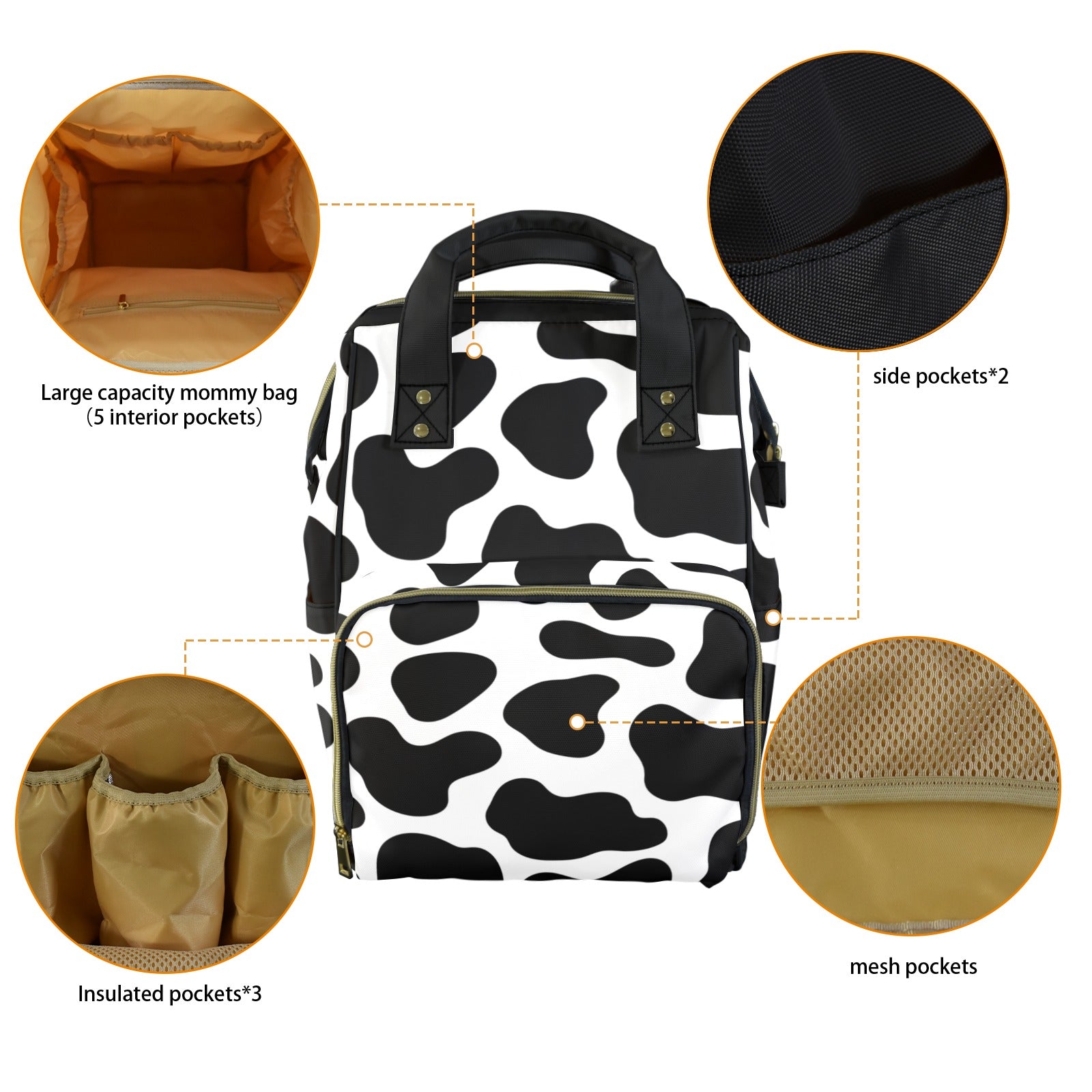 Cow Print Multi-Function Diaper Bag