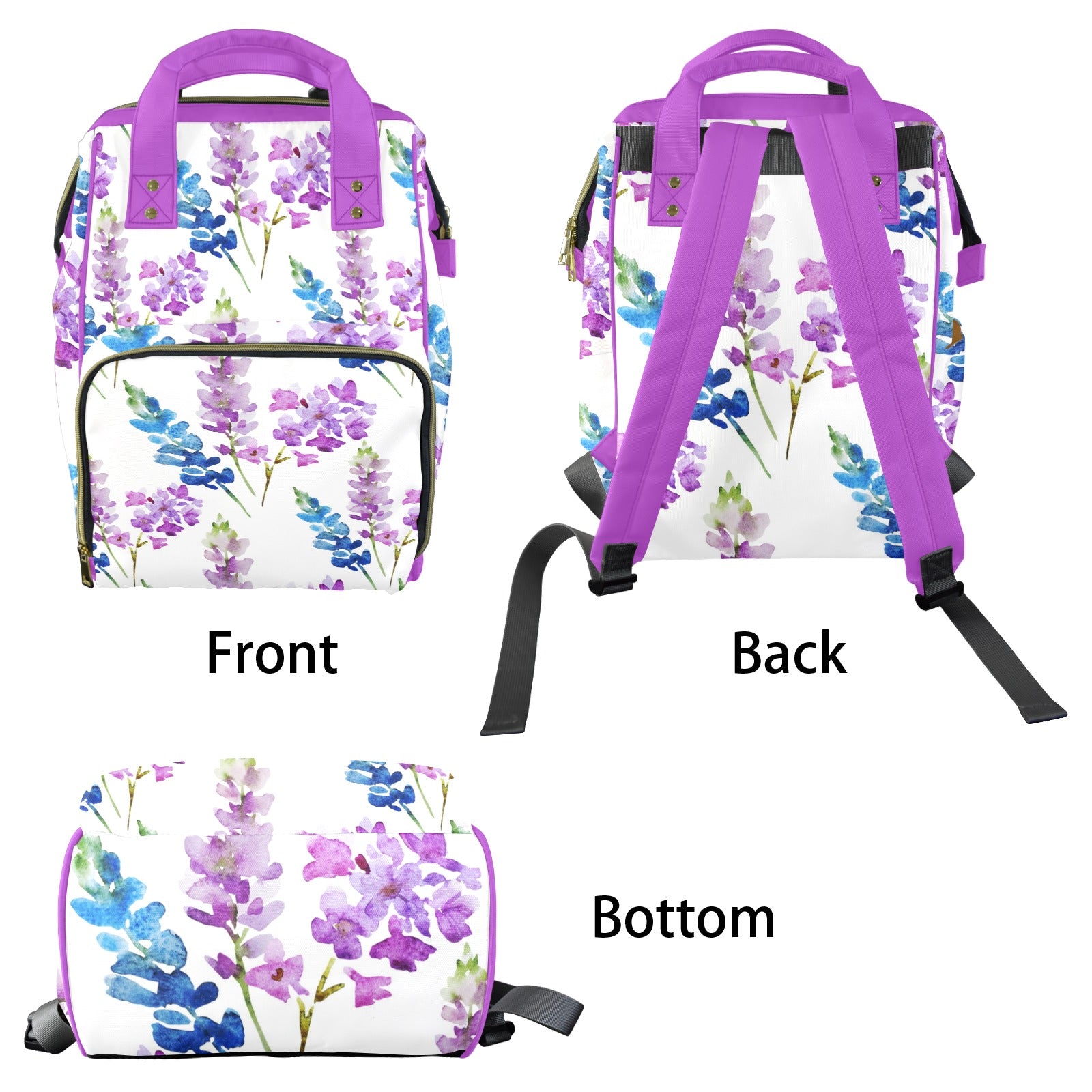 Watercolor Lilacs Multi-Function Diaper Bag