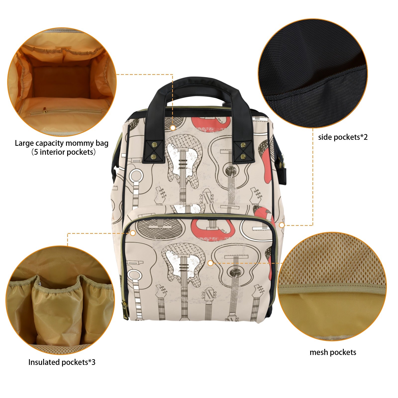 Guitars 1.0 Multi-Function Diaper Bag