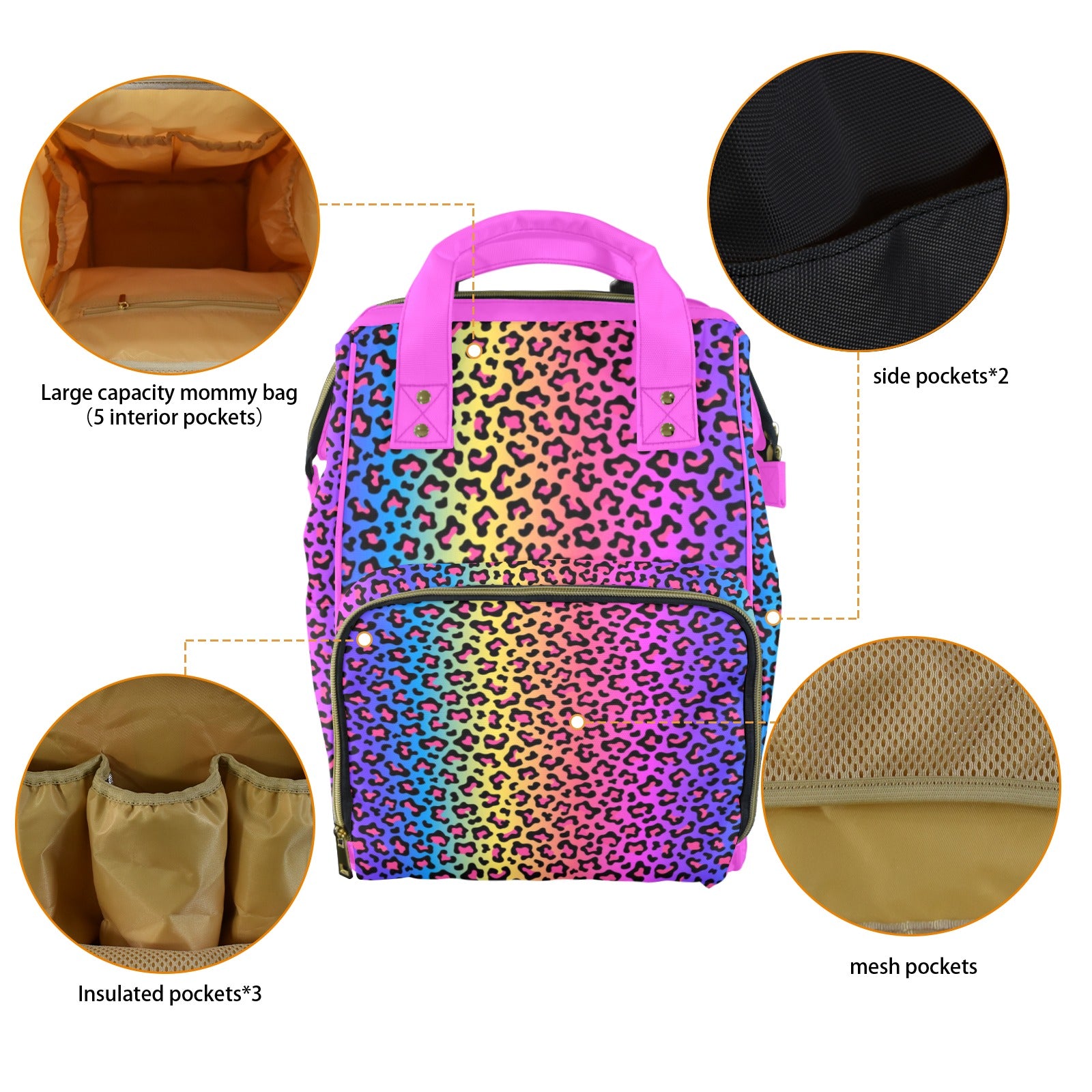 Colorful Cheetah Multi-Function Diaper Bag