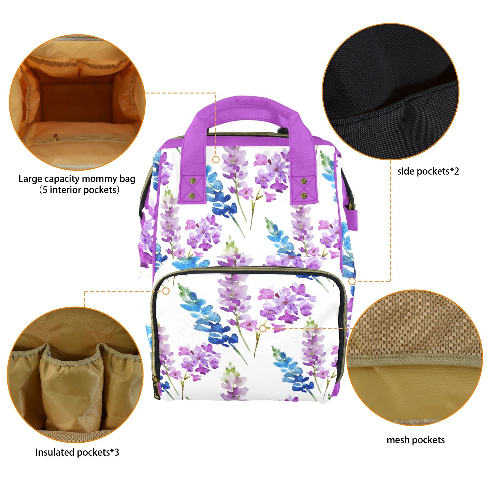 Watercolor Lilacs Multi-Function Diaper Bag