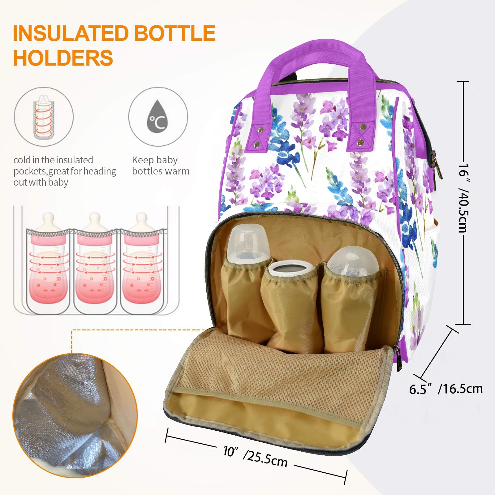 Watercolor Lilacs Multi-Function Diaper Bag